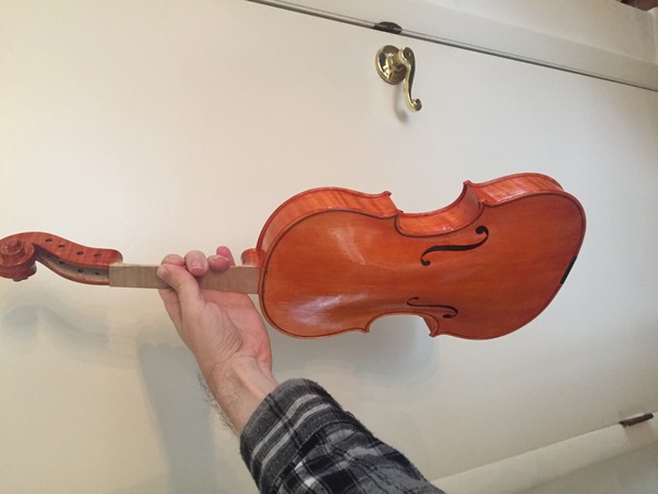 Baroque violin in progress red oil varnish